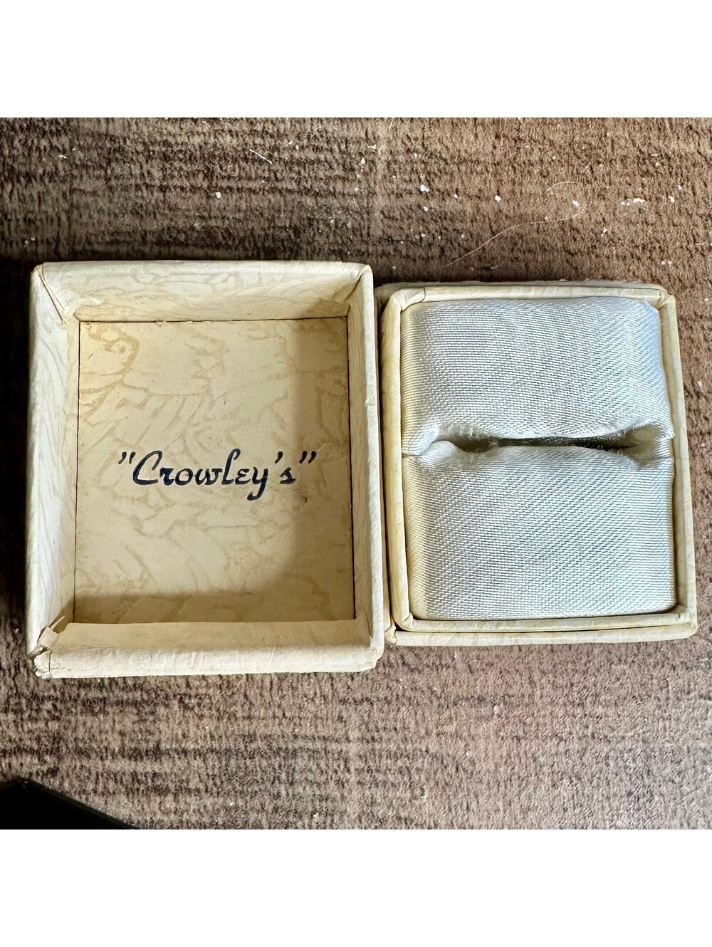 Vintage Crowley's Detroit Jewelry Ring Box Satin Display Mid Century